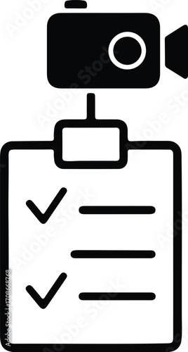 Video camera on clipboard with checklist complete vector illustrator