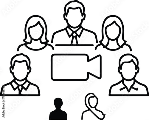 Video conference group call minimal outline vector illustrator