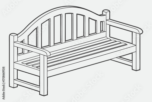 Outline Illustration of a Curved Back Wooden Garden Bench with Slatted Seat wooden bench outdoor furniture