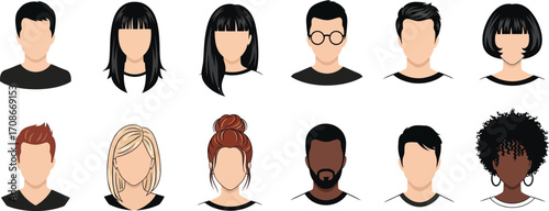 Diverse group of avatars representing people of various genders, ethnicities, and hairstyles