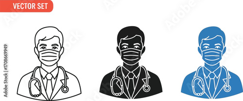 Professional doctor wearing a medical mask and stethoscope, representing healthcare and medical care.