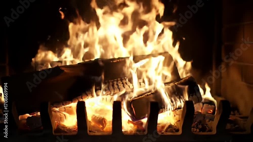 Warm fire blazing in a fireplace