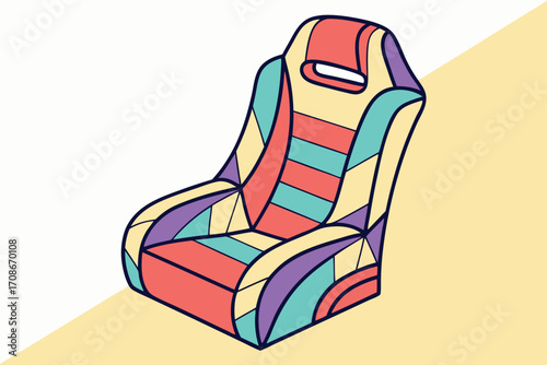 Racing Style Seat With Colorful Geometric Patchwork Design armchair automotive