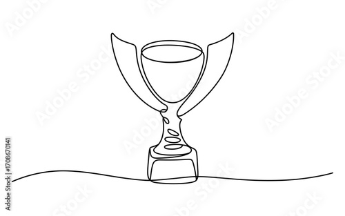 Minimalist line drawing of a trophy with abstract elements