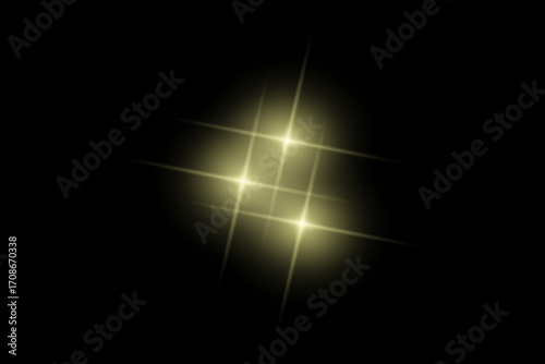 Golden sparkle  lights, flashing lights, light effects, sunlight lens flare, glowing ray beams, sparkling starsicon on black background.