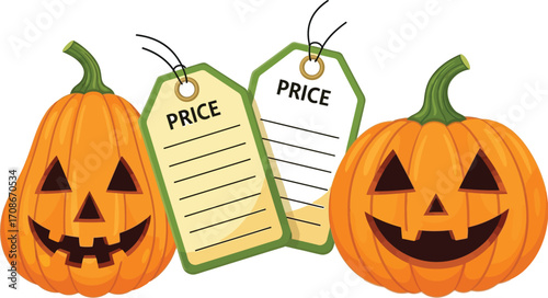 Spooky Halloween pumpkins with price tags, perfect for seasonal sales and decorations.