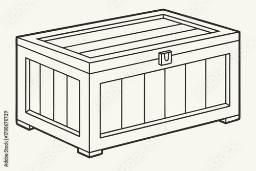 Simple Line Drawing of a Wooden Chest with Metal Clasp trunk storage