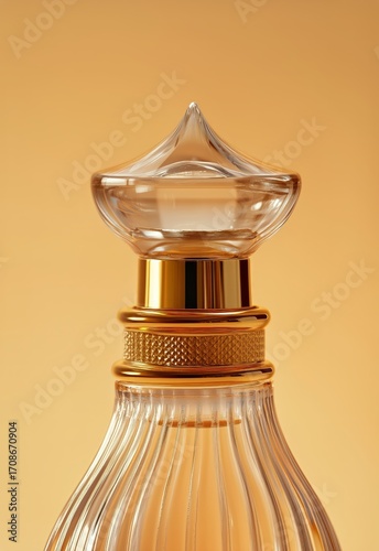 Elegant Glass Bottle With Golden Cap Against a Warm Background