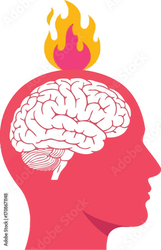 Burning idea ignites creative thought process within a stylized human head