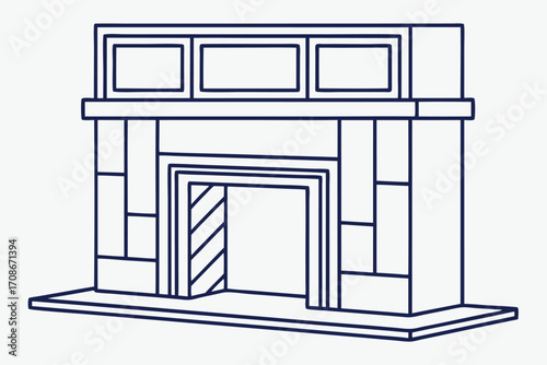 Stylized Line Art of a Modern Fireplace with Geometric Accents mantel hearth