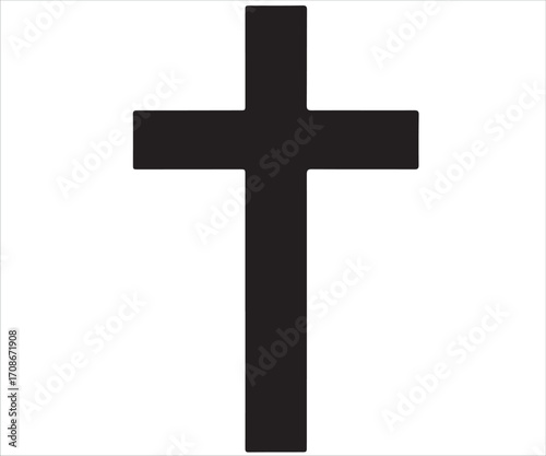 Black silhouette of Christian cross isolated on white background, simple religious vector illustration for faith, church, worship, spirituality, holy symbol, Catholic, Protestant, and Easter design us