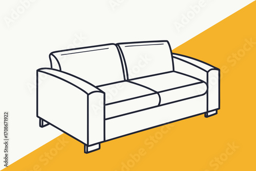 Two- Seater Sofa with Cushions on a Split Background couch furniture