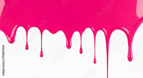An abstract image of thick fuchsia paint or syrup dripping with a reflective sheen for a glossy effect.