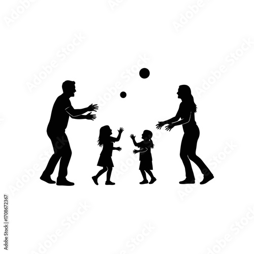 Joyful family actively playing with balls, creating happy memories together outdoors