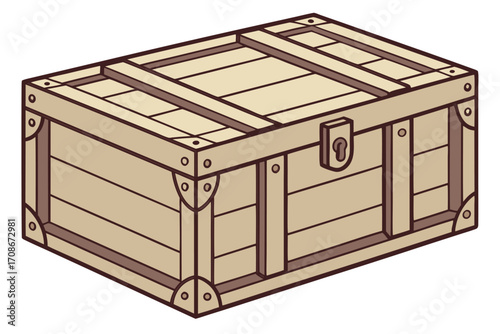 Wooden Treasure Chest With Metal Reinforcements And Lock antique
