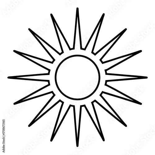 Flat vector sun with rays, minimal style, yellow color, isolated