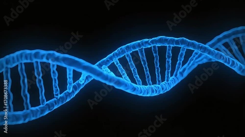Vibrant blue DNA helix glowing against a dark background, symbolizing life and science