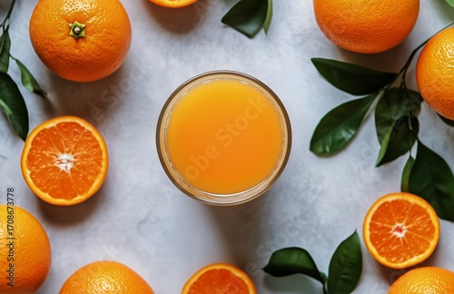 Fresh Orange Juice Served in a Glass With Ripe Oranges and Green Leaves on a ...