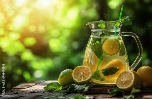 Enjoying Refreshing Lemonade in a Vibrant Outdoor Setting During a Sunny Afte...
