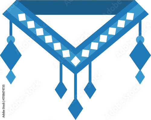 Illustration of a blue and white decorative neck piece