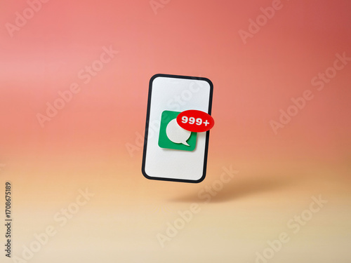 Smartphone with paper craft text message notification on screen 