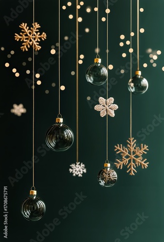 Beautiful Christmas Ornaments Hanging on a Green Pine Tree in Festive Decor.