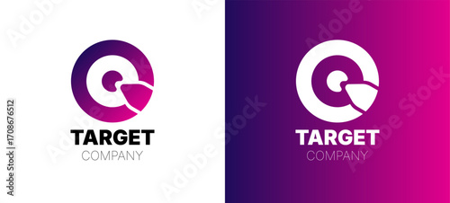 Target logo Design Template With Circle. Red Aim, Arrow, Idea Concept, Perfect Hit, Winner, Target Goal Icon. Success Abstract Pin Logo.