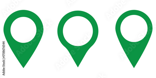 Location pin icon set in red, blue and black colors isolated on white background. EPS 10 