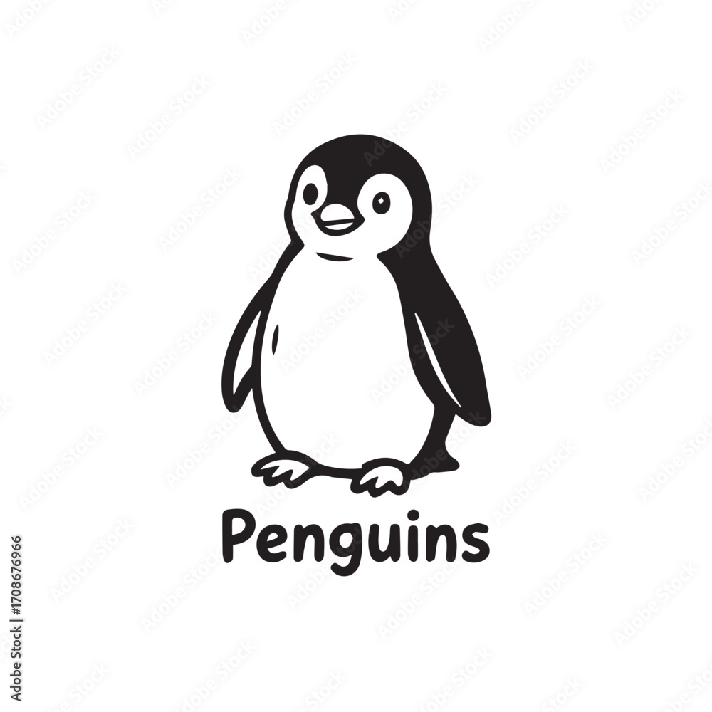 Obraz premium Cute Outline Penguin Vector Pack