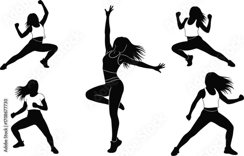 Aerobic fitness dance workout silhouette vector design editable vector