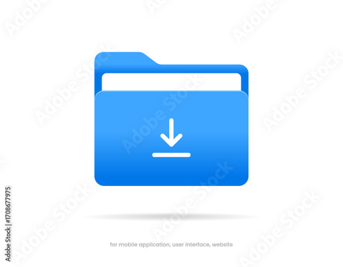 3d download icon button. Folder icon. Upload icon. Down arrow bottom side symbol. Click here button. Save cloud icon push button for UI UX, website, mobile application.
