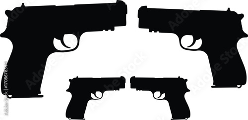 Silhouette of pistols guns firearms weapons illustration editable vector