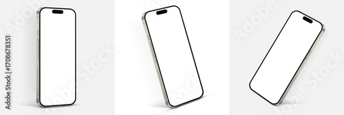 Realistic smartphone mockup. Mobile phone vector with isolated on white background. Device front view. 3D mobile phone with shadow. Realistic, high quality smart phone mockup for ui ux presentation.