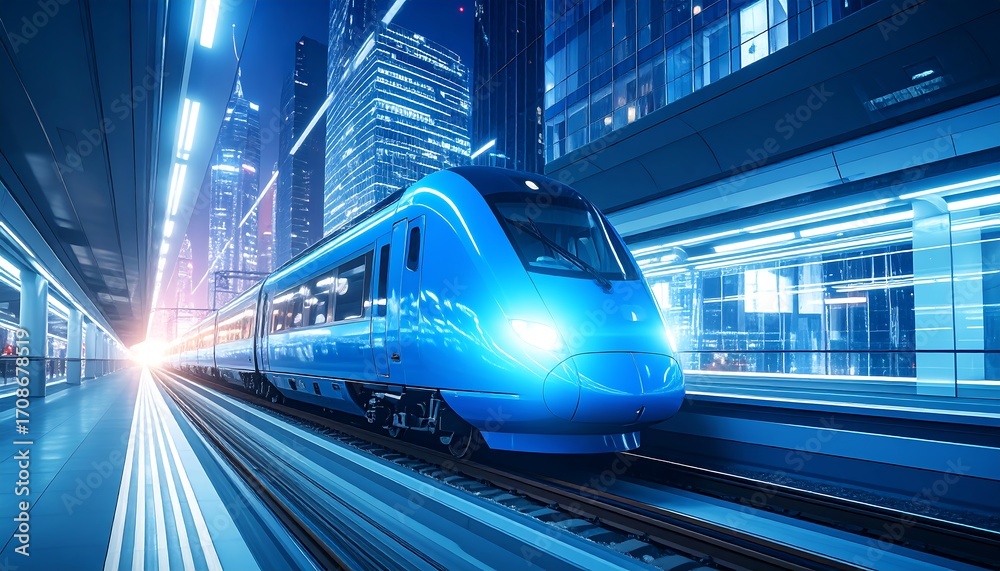 Fototapeta premium Futuristic train in urban tunnel