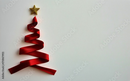 Decorative Red Ribbon Shaped Like a Christmas Tree With a Golden Star on Top ...