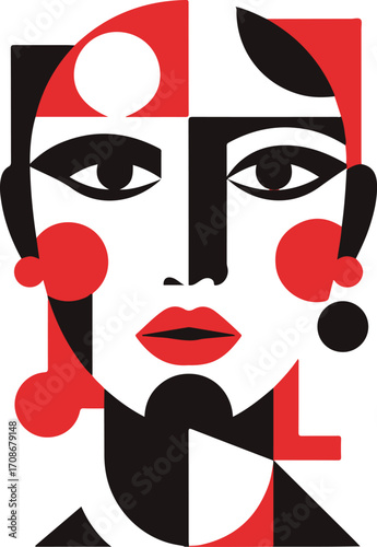Colorful modern cubist woman portrait illustration with bold geometric shapes in contemporary art style