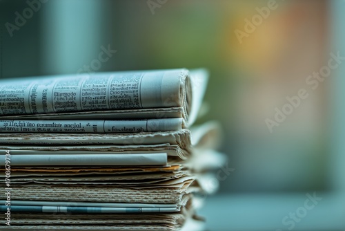 Newspapers Stacked Neatly on a Table in a Cozy Indoor Setting During Morning ...