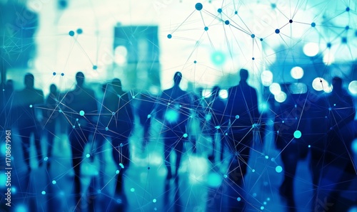 Digital Network of Connected User Icons Against a Blue Background With Glowin...