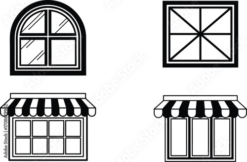 Window types and storefronts vector architectural design editable vector