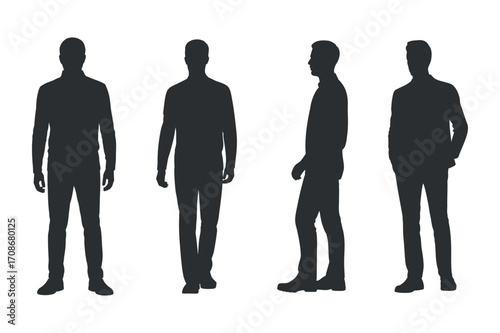 Diverse Vector Silhouettes of Men Standing in Various Poses on White Background for Design Projects