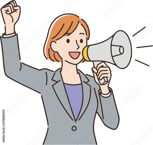 Woman with megaphone promotion announcement illustration editable vector