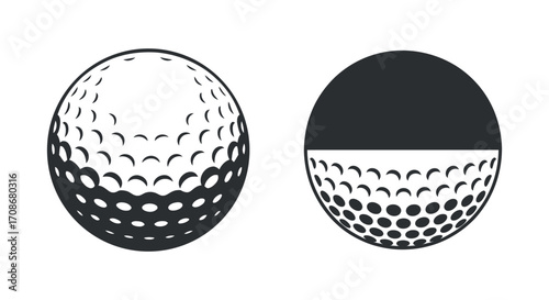 Golf Ball Vector Set with Detailed Dimple Pattern and Half-Filled Design for Sports and Recreation Graphics