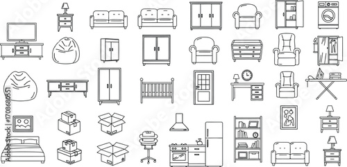 Furniture home vector line art interior design elements editable vector