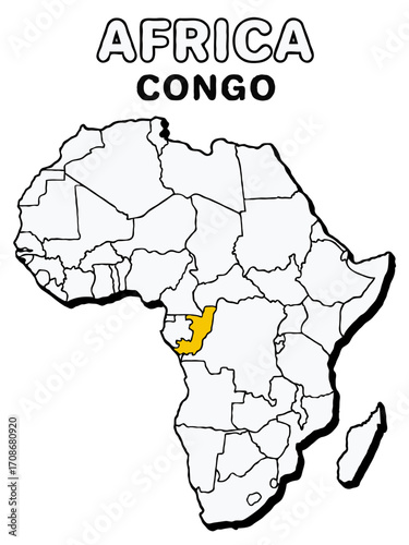 Congo country in yellow highlighted map on africa continent map detailed vector illustration	