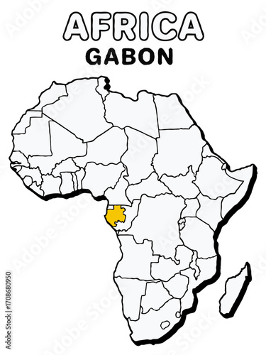 gabon country in yellow highlighted map on africa continent map detailed vector illustration	