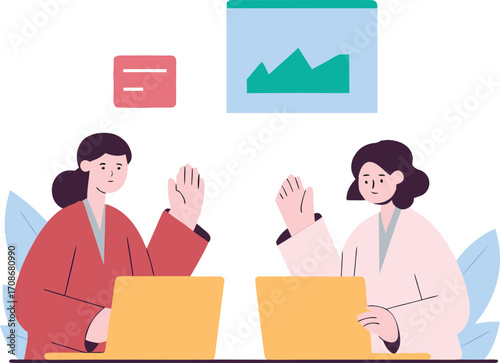 Two colleagues sitting at a desk, deeply focused on a shared task on a laptop, representing concentration, mutual support, and the synergy of group efforts