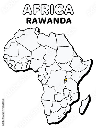 rawanda country in yellow highlighted map on africa continent map detailed vector illustration	