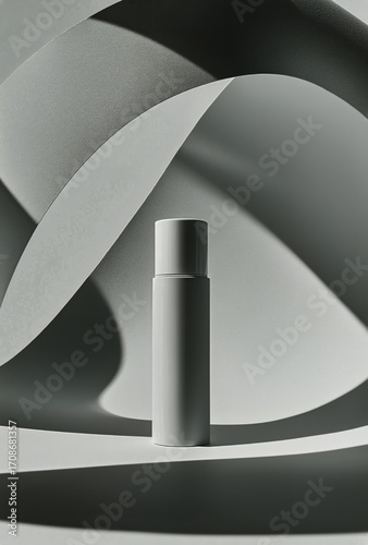 Elegant Skincare Product Displayed on Soft Fabric Background in Muted Tones.