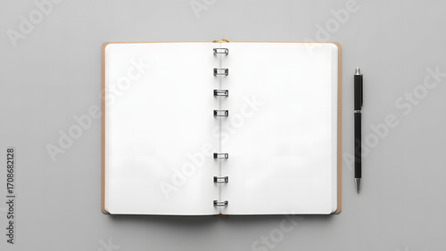 Wallpaper Mural Open blank notebook with pen on gray background Torontodigital.ca