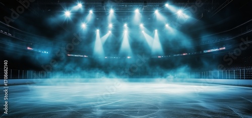 Lighting Illuminates the Empty Ice Rink in a Quiet Arena Before the Game Begins